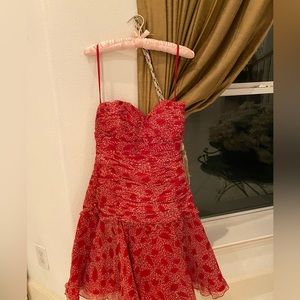 1980s Vintage Victor Costa Red Dress and Matching Scarf